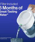 Pouring water from Everyday Elite Water Filter Pitcher Knocks Out 99 Percent Of Lead BPA Free 10 Cup Capacity Fridge Friendly Includes One Filter