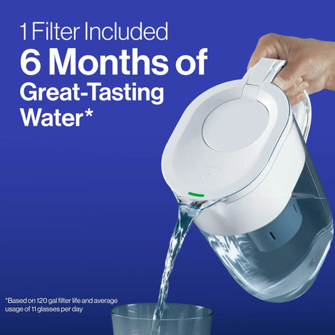 Pouring water from Everyday Elite Water Filter Pitcher Knocks Out 99 Percent Of Lead BPA Free 10 Cup Capacity Fridge Friendly Includes One Filter