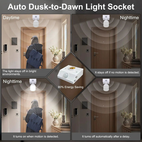 Motion Sensor Light Socket For E26 And E27 Bulbs Smart Auto On Off Lighting Adapter installed in hallway ceiling lamp