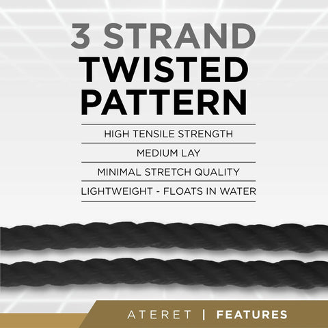 Twisted 3-Strand Black Polypropylene Rope 1 Inch By 100 Feet Heavy Duty Go-To Lightweight Synthetic Cord For DIY Projects Marine And Commercial Use Tensile Strength 12,825 Lbs
