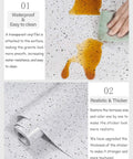 White Glossy Marble Contact Paper Self Adhesive Peel and Stick Wallpaper for Countertops Kitchen Bathroom Cabinets Waterproof and Easy to Clean 118 In by 15.7 In Roll showing waterproof test with spill and cleaning.