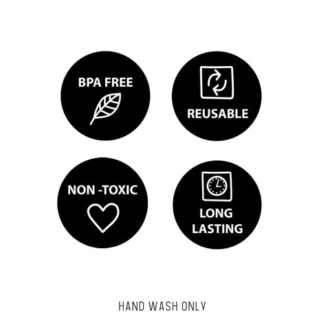 BPA free, reusable, non-toxic, long-lasting symbols with hand wash only text for 4 Pack Slim Ice Packs for Lunch Boxes and Coolers.