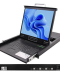 Top Shelf 1U Rackmount Kvm Console With Integrated 19 Inch Monitor Full Size Keyboard Touchpad and Four Port Hdmi Switch, rear view.