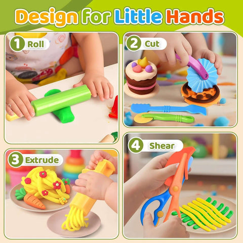 Dough tool set for kids, 22 pieces with rolling pins, scissors, mini knife, 3D molds, silicone mat and storage box