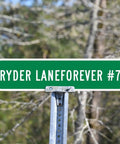 Custom Green Street Signs Personalized Aluminum Yard Decor Rock Solid Heavy Duty Outdoor Message Plate 6 By 24 Inches on a post.