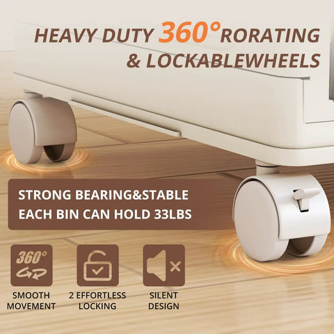Close-up of wheels on 255 Quart Extra Large Lockable Stackable Storage Bins With Lids On Wheels, showcasing smooth movement.