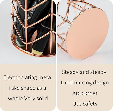 Close-up of pen holder from Two Piece Square Post Note Holder And Circle Pen Holder Metal Desk Organizer Set In Rose Gold