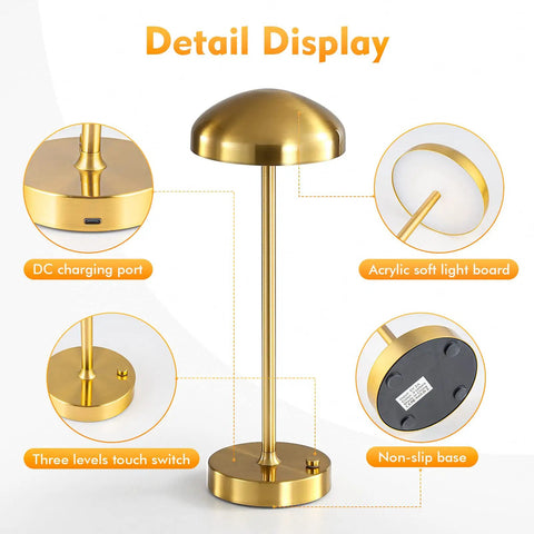 Cordless LED Table Lamp With Touch Sensor, Dimmable Brightness And Three Color Modes, Rechargeable Battery Powered Night Light detail display