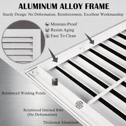Heavy-Duty Aluminum Louvered Wall Grille Air Return Vent Cover for Living Rooms, Bathrooms, and Factories With Removable Access Hatch for Easy Maintenance and Dent-Resistant, Durable Metal Construction close-up