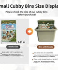 Six Pack Small Cubby Bins Set For Home Playroom And Classroom shown with books, demonstrating size and storage capability