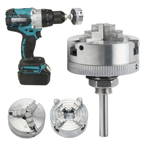 Heavy Duty Scroll Chuck For Wood Lathe And CNC Machines With Three Jaw Self Centering System Pro Grade Beefy Construction For Stable Grip And Precise, Smooth Woodworking And Drilling, metal chuck with drill adapter