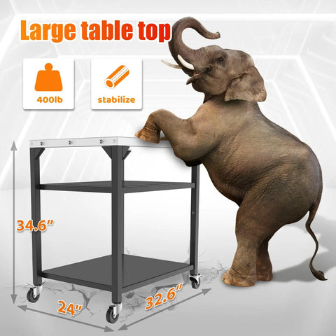 Movable Pizza Oven Table And Prep Cart For Outdoor Grills showing large tabletop with 400 lb load capacity and lockable wheels
