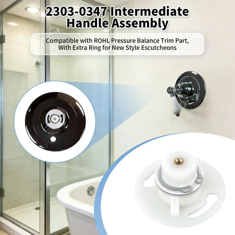 Intermediate Handle Assembly With Extra Ring For Rohl Pressure Balance Trim Shower Faucet Repair Part showcases chrome and white components.