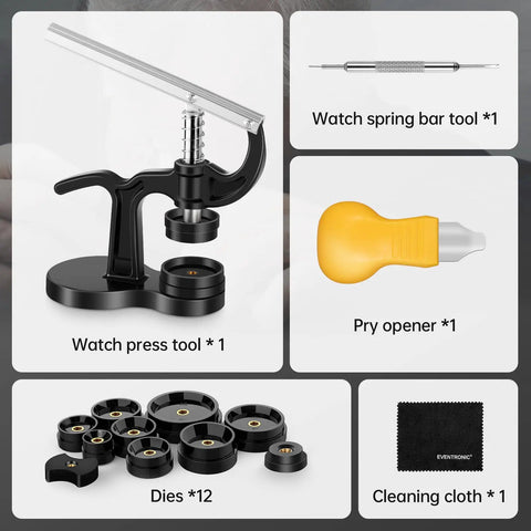 16Pcs Watch Press Tool Set With Back Case Closer For Closing Watch Covers Battery Replacement Tool Kit Watch Opener Remover