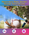 Couple holding pregnant belly, using 2 Pack Gender Reveal Fire Extinguisher Party Props Rad Decor For Baby Shower, with blue powder.
