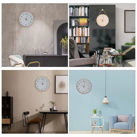 Wall clocks in various room decors showcasing style options for Wooden Clock Hands Replacement Kit 5.11 Inch Clock Pointer Plates For DIYers Crafting And Clock Repair Bronze Tone Movement Parts Easy Install Upgrade Your Timepiece With Durable Wood Finish For Custom Clocks.