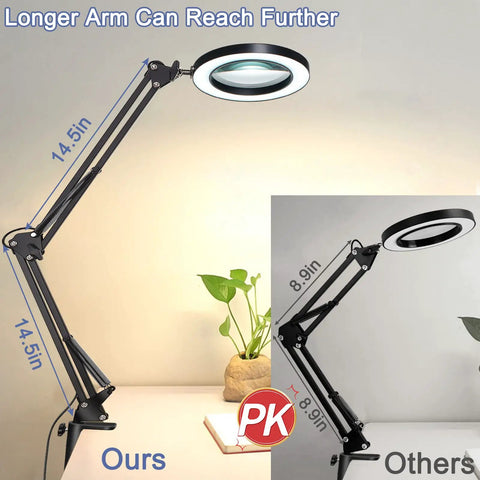 2-In-1 Magnifying Lamp With Light And Clamp Stand, 5X Magnifier, 14.5" adjustable swivel arm, comparison image