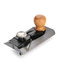 Heavy Duty Precision Side Rabbet Plane For Serious Makers Featuring Rock Solid Steel Construction T10 Sharp Blades And Dead Nuts Accurate Depth Control, showing wood handle and metal body.