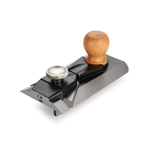 Heavy Duty Precision Side Rabbet Plane For Serious Makers Featuring Rock Solid Steel Construction T10 Sharp Blades And Dead Nuts Accurate Depth Control, showing wood handle and metal body.