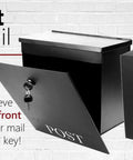 Beefy Outdoor Wall Mount Mailbox Black Weatherproof Mailbox With Big Capacity And Easy Install shown open and closed.