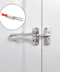 Built Tough Stainless Steel Emergency Access Tool Featuring Universal Door Unlock Design and Non Slip Rubber Grip Sleeve close-up with door latch