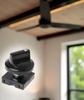 Ceiling Fan Rotary Switch Four Position Three Speed Selector With Push Button Control shown with ceiling fan in background