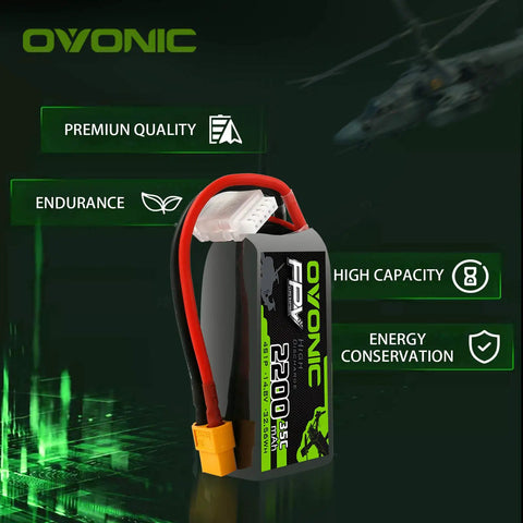 Beefy 4S LiPo Battery 2200mAh 14.8V 35C with XT60 Connector for RC helicopters and drones, highlighting premium quality features.