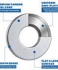 Illustration of 400 Piece Steel Fender Flat Washers For Three Eighths Inch Hardware Zinc Plated Carbon Steel with smooth edges.