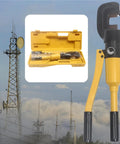 Heavy Duty Hydraulic Rebar Cutter And Crimping Tool With Portable Steel Case, shown with case, ideal for 4 to 16 mm bars for construction.
