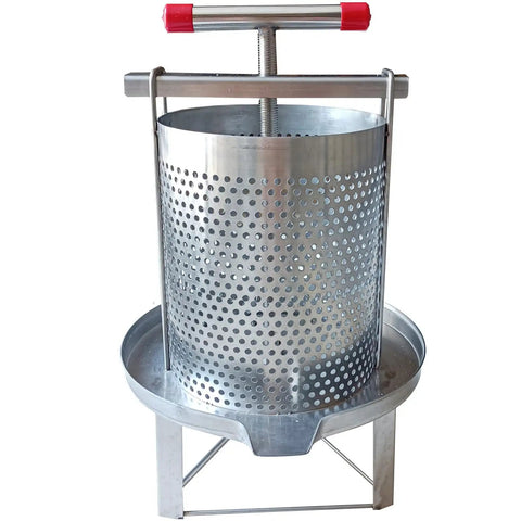 Smooth Operator Manual Honey Press And Beeswax Extractor Machine With Heavy Duty Stainless Steel Frame, close-up view of perforated basket.