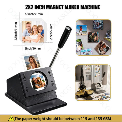 Fridge Magnet Maker Kit with 2 by 2 Inch Square DIY Photo Magnet Press Includes Paper Cutter, 100 sets acrylic supplies and sheets.