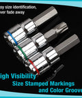 Allen Bit Socket Set For Three Eighths Inch Drive Torx Twenty One Piece Premium CRV Sockets And S2 Bits with color grooves