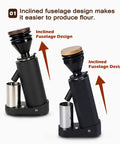 No Fuss Electric Coffee Grinder Featuring A 40mm Hardened Stainless Steel Conical Burr And 19 Exact Gear Positions For Killer Espresso And Hand Drip Brewing In Sleek White Design, showing inclined fuselage design.