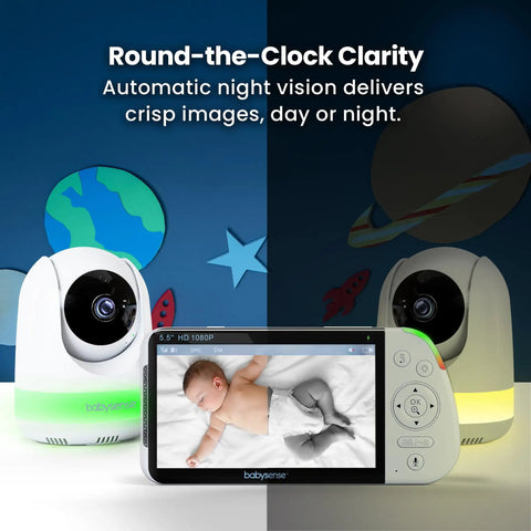 Full HD 5.5 Inch Split Screen Baby Monitor With Two Cameras Six Color Night Light White Noise Sound And Light Machine