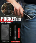 Person placing a Two Pack LED Flashlight Set With Zoomable Beam Five Modes Waterproof Tactical Torch into a jean pocket. 