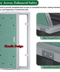 No Sweat Flush Mount Drywall Access Panel Bulletproof Aluminum Frame With Insulation Pads Concealed Plasterboard Wall Hatch Covers Hvac Ducts Or Cable Runs In 30X41 Inch Quick Snap Fit Design with green door and handle design.