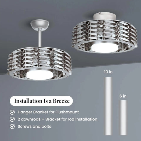 Bladeless Ceiling Fan With Lights And Remote, Oceano 23 Inch Low Profile Modern Ceiling Fan For Kids Room, downrod or flush mount