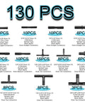 Assorted connectors for High Temp Silicone Vacuum Hose Kit For Your Car And Engine, shown in multiple sizes and types, 130 pieces total.