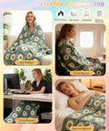 Versatile uses of the granny square blanket made with Beginner Crochet Kit With Easy Yarn Pack For A Cozy Granny Square Blanket Step By Step Video Guides Simple Crochet Starter Set For Grab And Go Fun At Home Craft Projects shown as sofa, travel, office, and bedroom blankets.