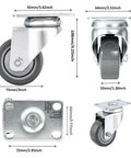 3 Inch Swivel Caster Wheels Set Of 4 With Grey PU Wheels 360 Degree Rotation Double Steel Bearings Heavy Duty Castors Measurements