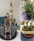 Heavy Duty 12 Inch Lazy Susan Rotating Turntable With Non Slip Pads used for displaying a model castle and potted plants.