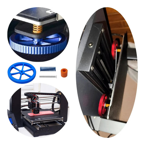 Tough Blue Aluminum Leveling Nuts Kit with hot bed springs, M4 screws, and silicone mounts for Ender 3 Series and CR 10 3D printers