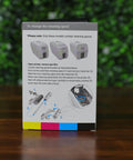Instructional guide for changing cleaning spools on two pack YMCKO color ribbon for ID badge printers.