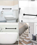 2 Pack 24 Inch Black Shower Grab Bars Stainless Steel Wall Mount Safety Hand Rails For Bathrooms Supports Up To 500 Lbs Anti Rust Concealed Screws Ideal For Seniors And Handicap Accessibility installed in bathrooms and stairway