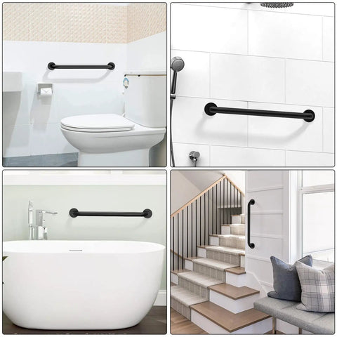2 Pack 24 Inch Black Shower Grab Bars Stainless Steel Wall Mount Safety Hand Rails For Bathrooms Supports Up To 500 Lbs Anti Rust Concealed Screws Ideal For Seniors And Handicap Accessibility installed in bathrooms and stairway