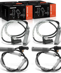 Set Of 4 Front And Rear Abs Wheel Speed Sensors For Bmw 1 And 3 Series, showing cable connections and plugs for easy installation.