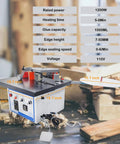 Heavy Duty Portable Edge Banding Machine Delivers Tight Seams With Double Side Glue And Adjustable Speed, showing dimensions and features.