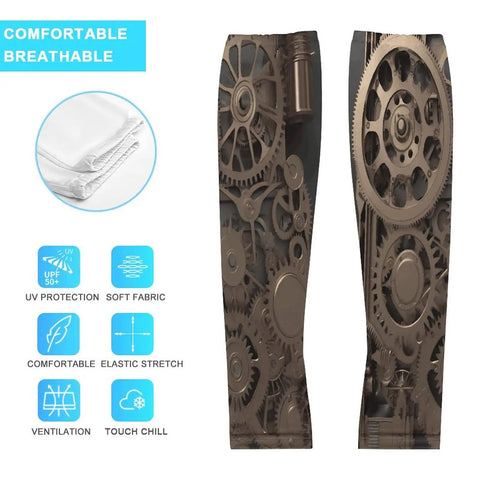 Kick Butt In The Dog Days Of Summer With Steampunk Mechanical Gear Ice Silk Arm Sleeves, 45-48 cm, durable cooling fabric.