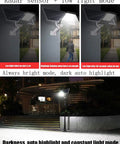 Solar Street Lights And Remote Control With Radar Motion Sensor Dusk To Dawn Security Flood Lamp showing modes of operation in outdoor setting.