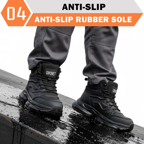 Mens Steel Toe Work Boots Waterproof Safety Shoes For Job Sites, Rugged All Day Comfort, ASTM F2413-18 Certified, Black Industrial Boot
